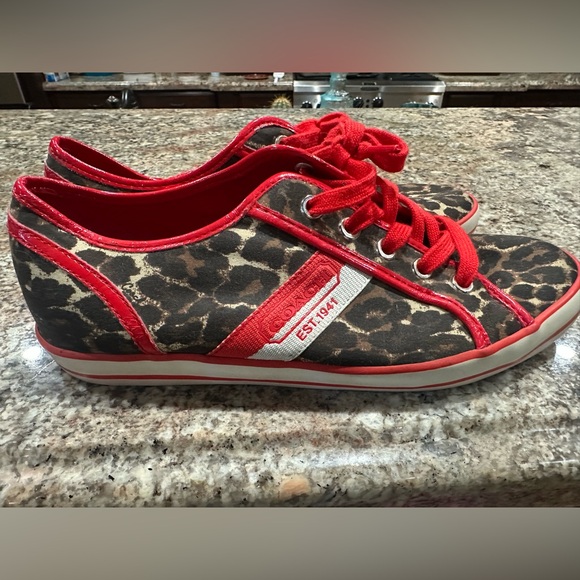 Coach Leopard Canvas Sneakers with Red Patent Trim & Coach Monogram Canvas 2pr - Picture 1 of 11